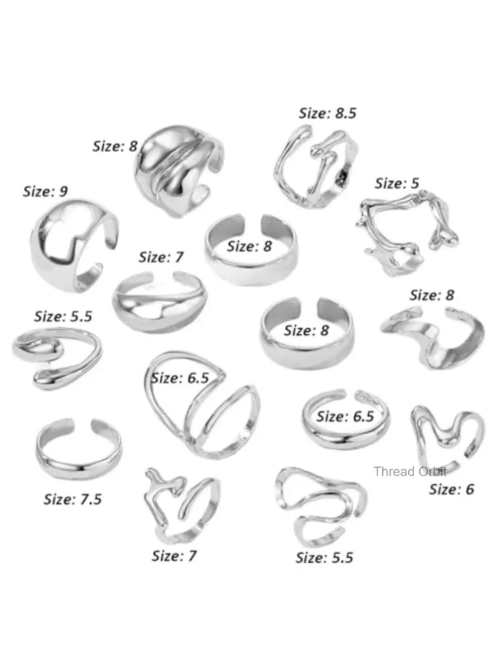 15pcs Chunky Stacking Rings Set Silver Plated Zinc Statement Rings for Women